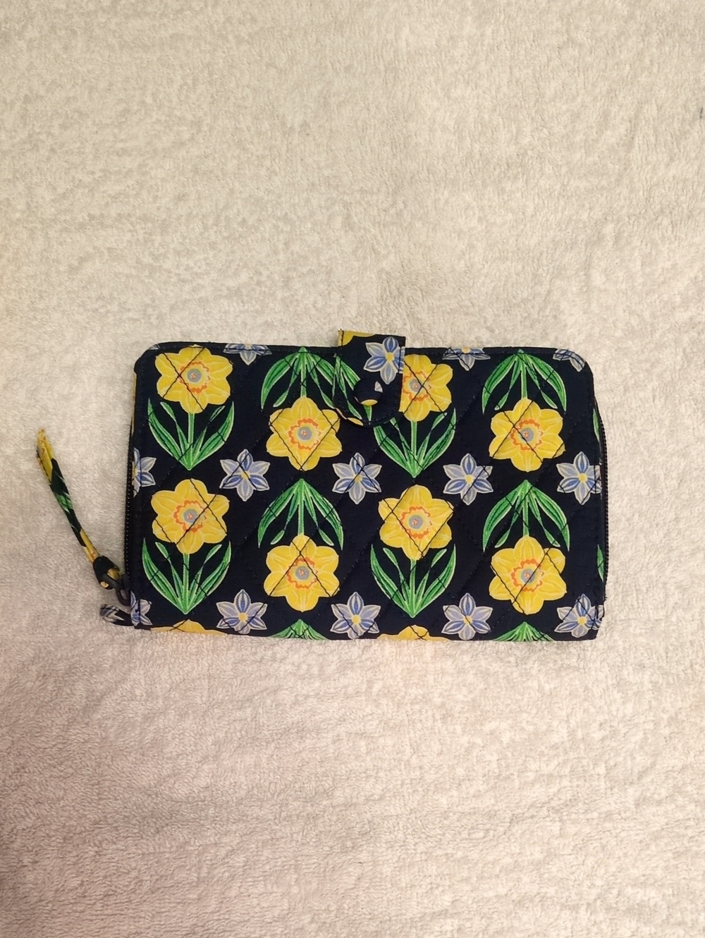 Vera Bradley Navy Floral Zip Wallet with Yellow and Green Accents